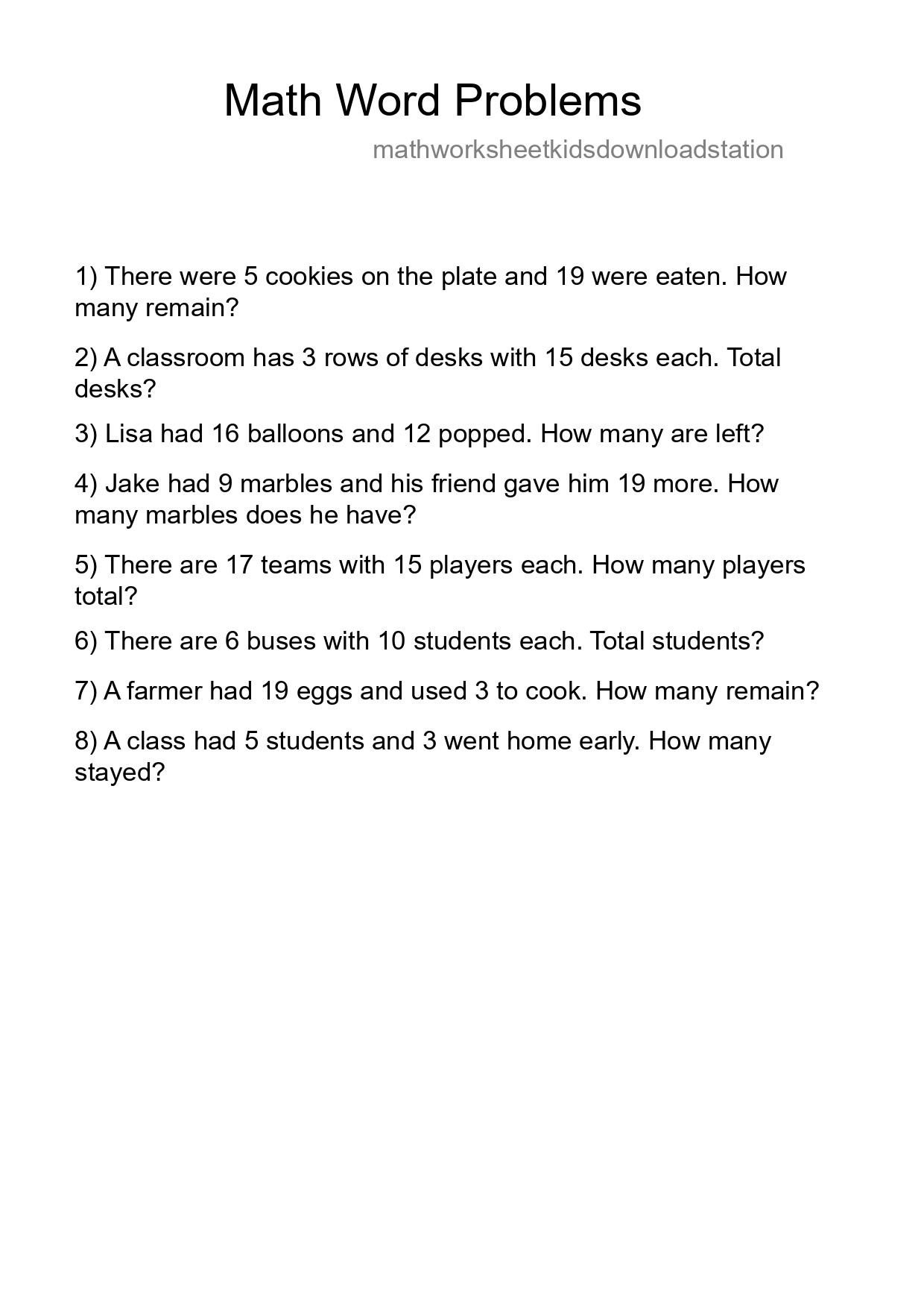 Math Word Problem Worksheet