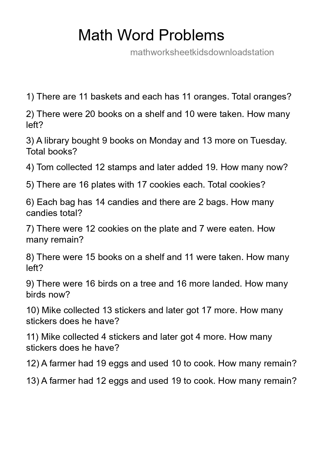 Math Word Problem Worksheet