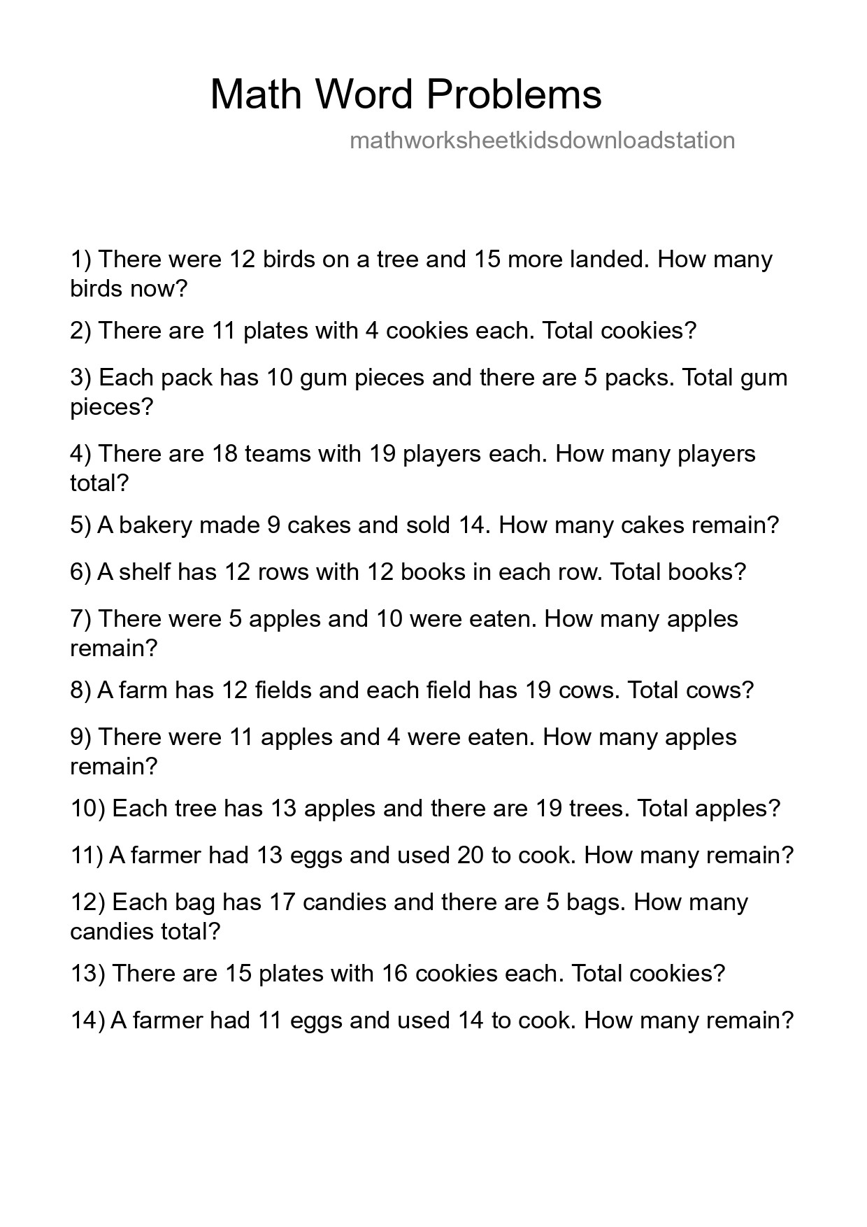 Math Word Problem Worksheet