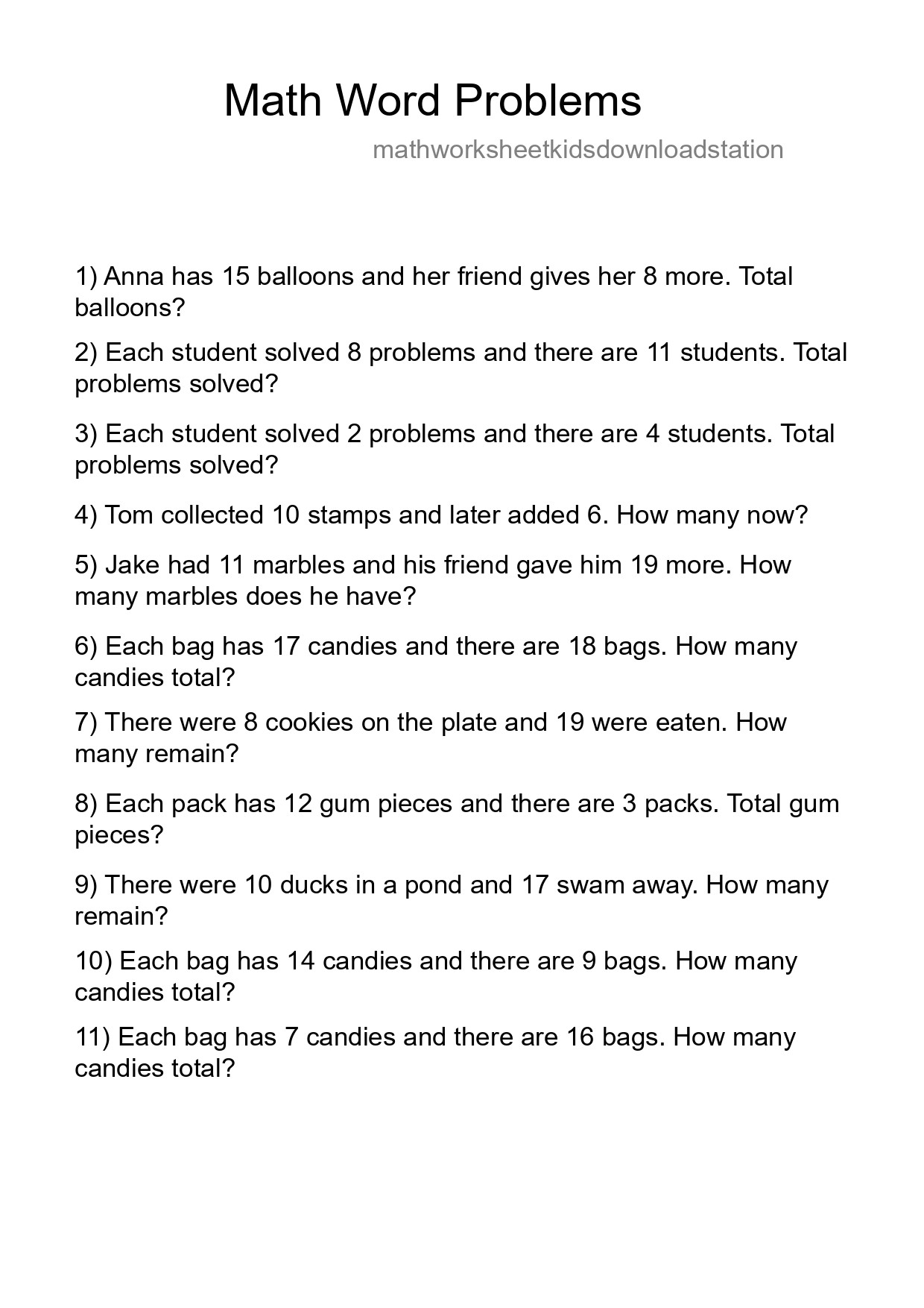 Math Word Problem Worksheet