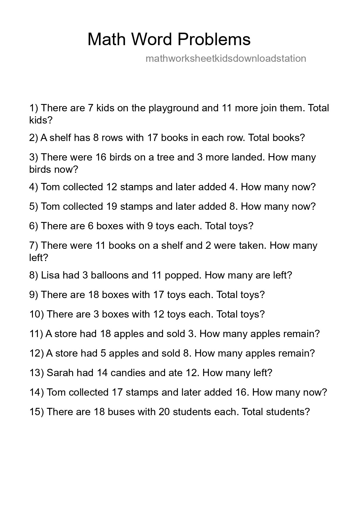 Math Word Problem Worksheet