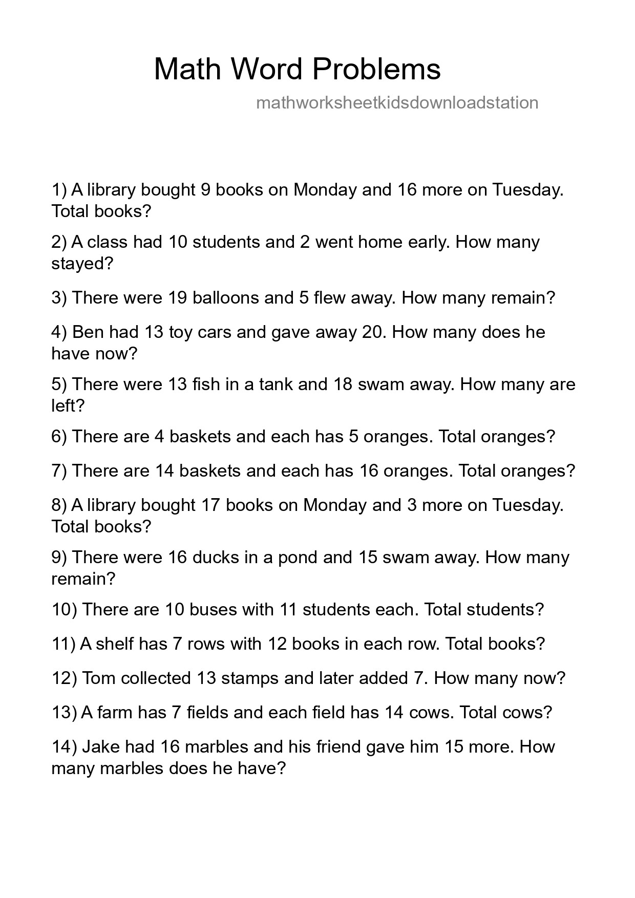 Math Word Problem Worksheet