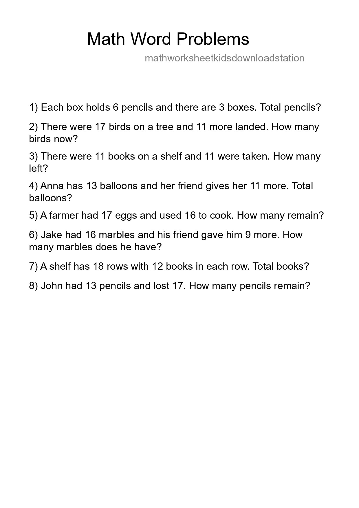 Math Word Problem Worksheet