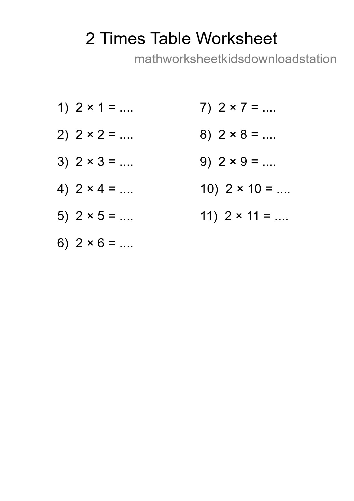 Printable 2 Times Table Worksheet For Grade 2 - Part 86