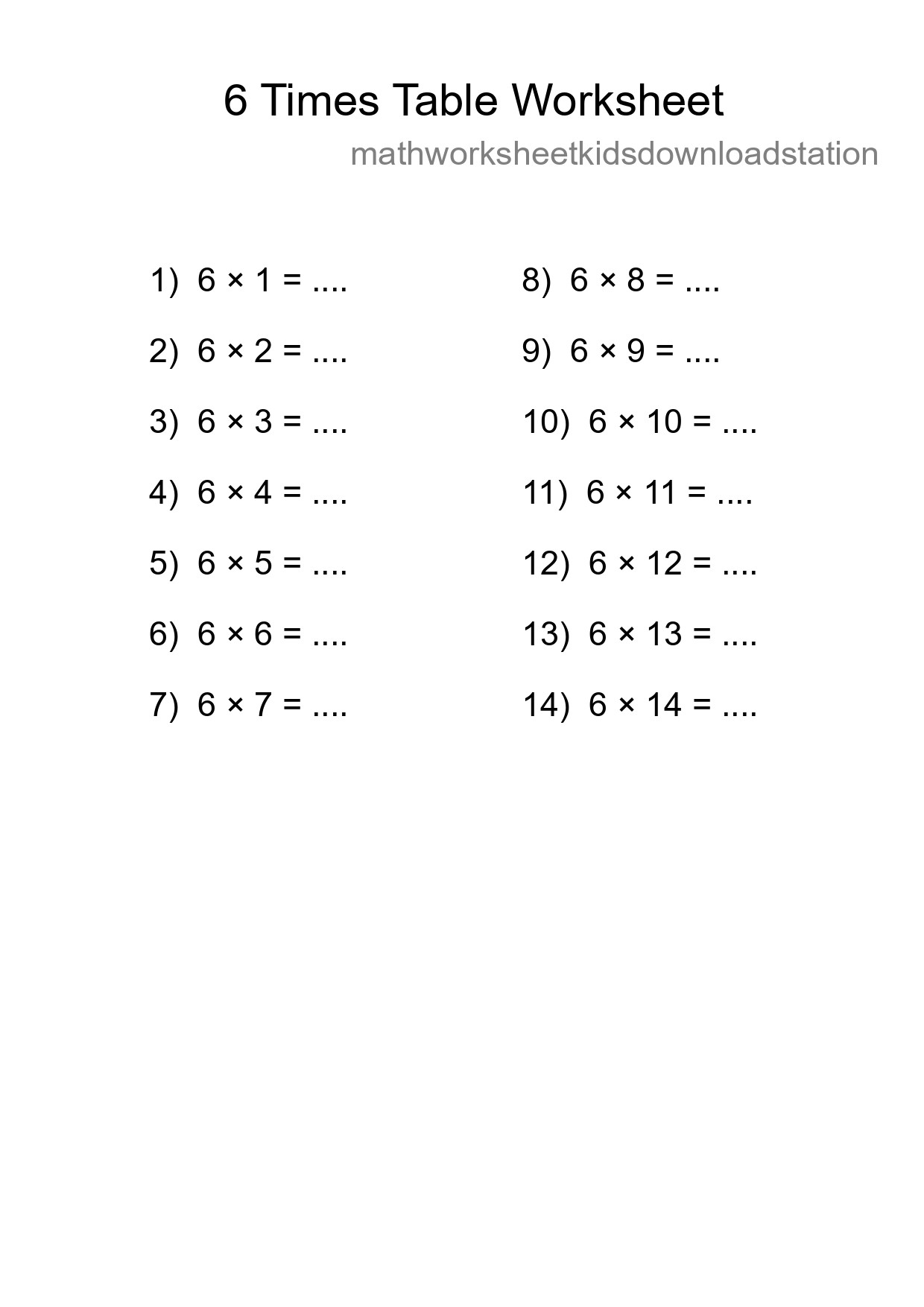 Printable 6 Times Table Worksheet For Grade 3 - Part 31