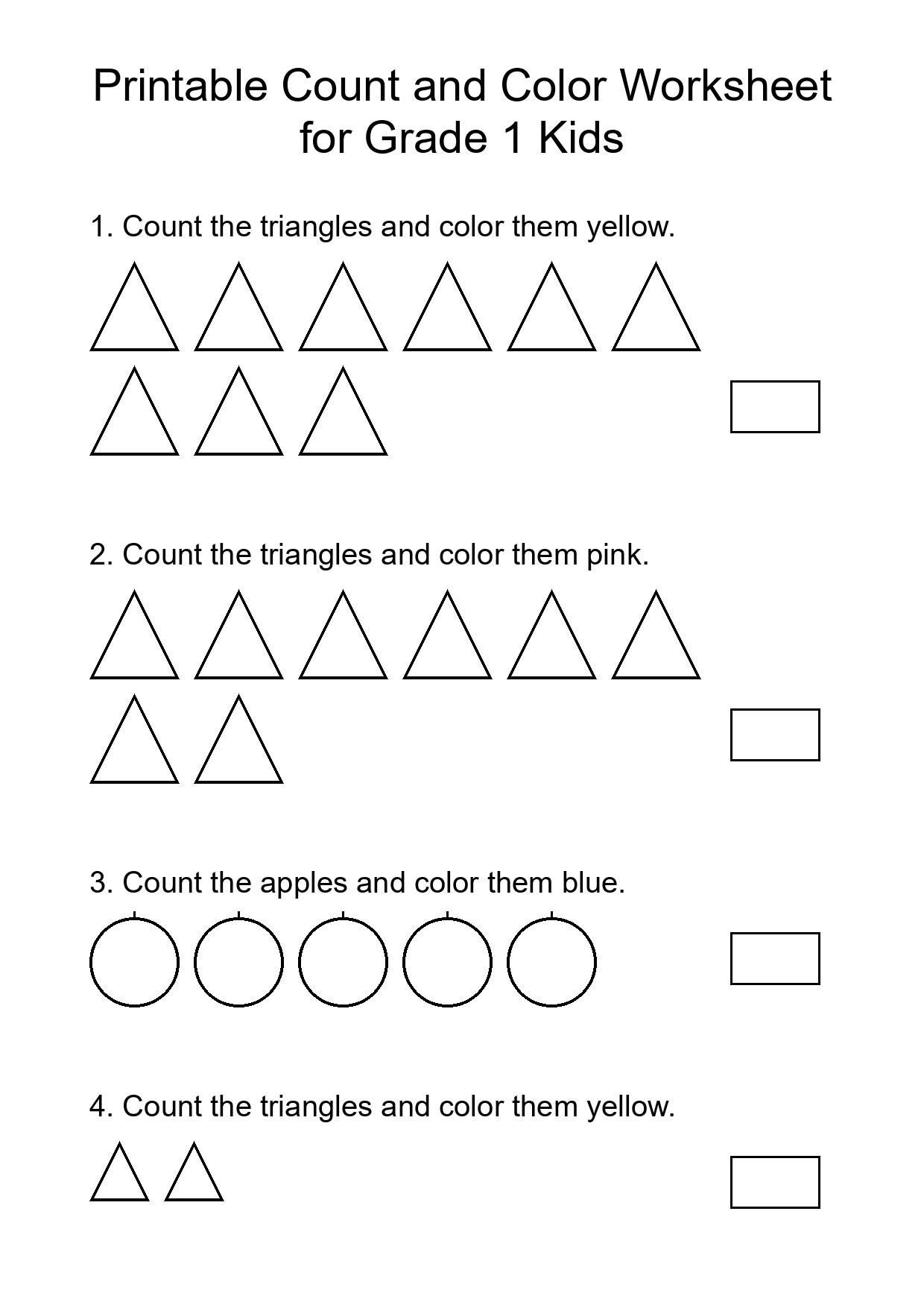 Printable Count and Color Worksheet for Grade 1 Kids