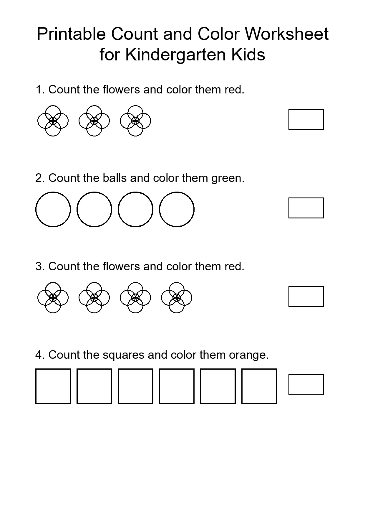 Printable Count and Color Worksheet for Kindergarten Kids