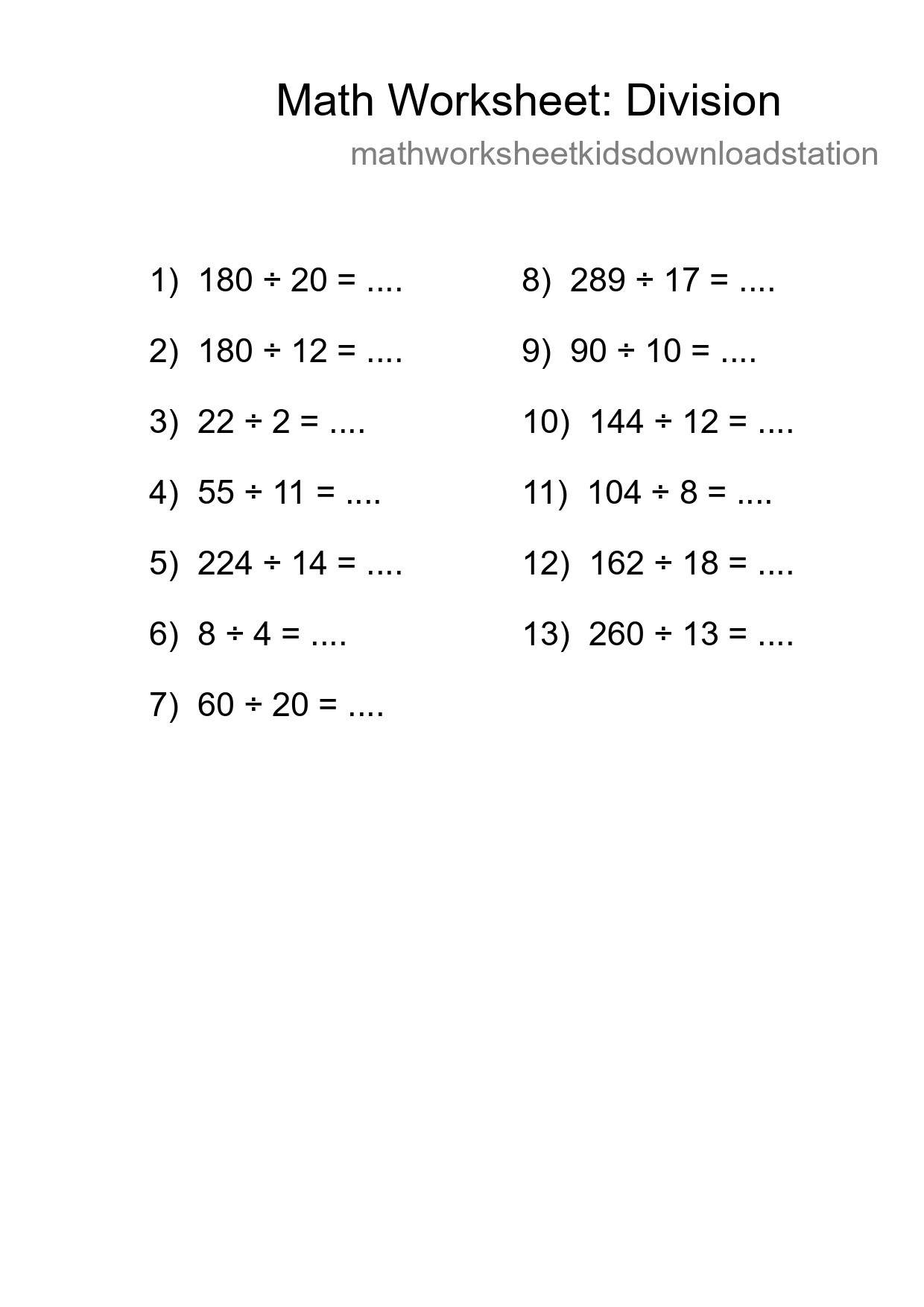 Printable Free 13 Division Math Worksheet For Grade 2 - Part 191