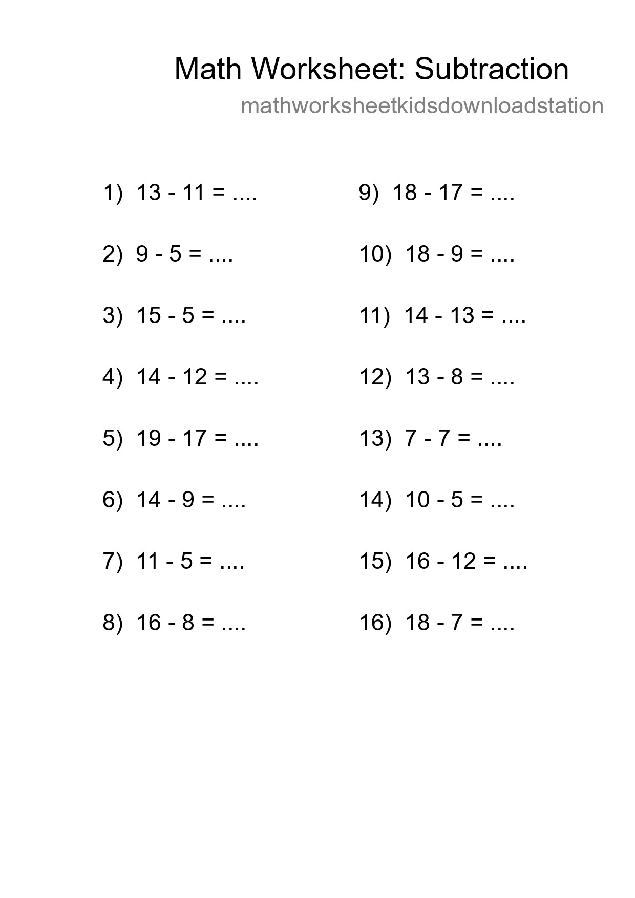 Printable Free 16 Subtraction Math Worksheet For Grade 2 - Part 30