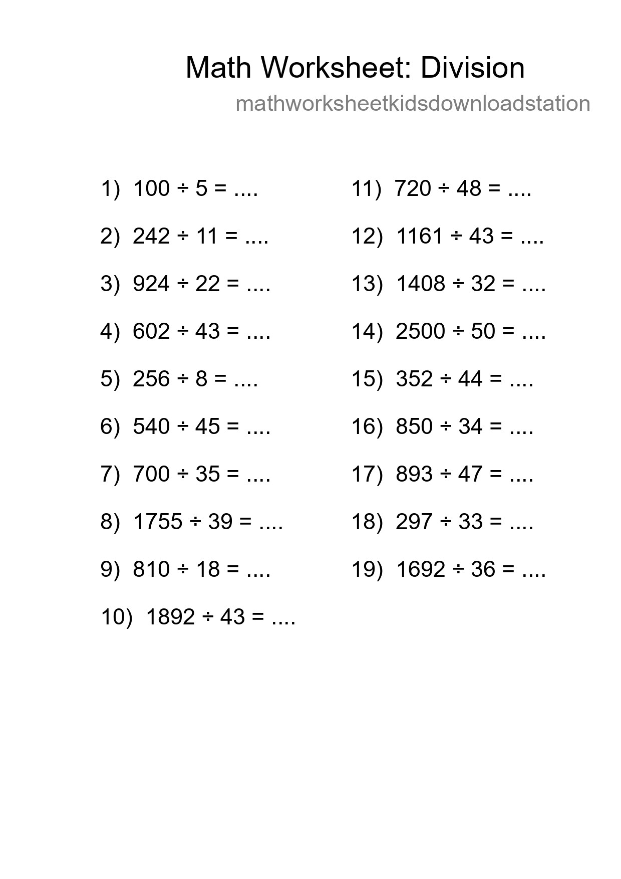 Printable Free 19 Division Math Worksheet For Grade 2 - Part 180
