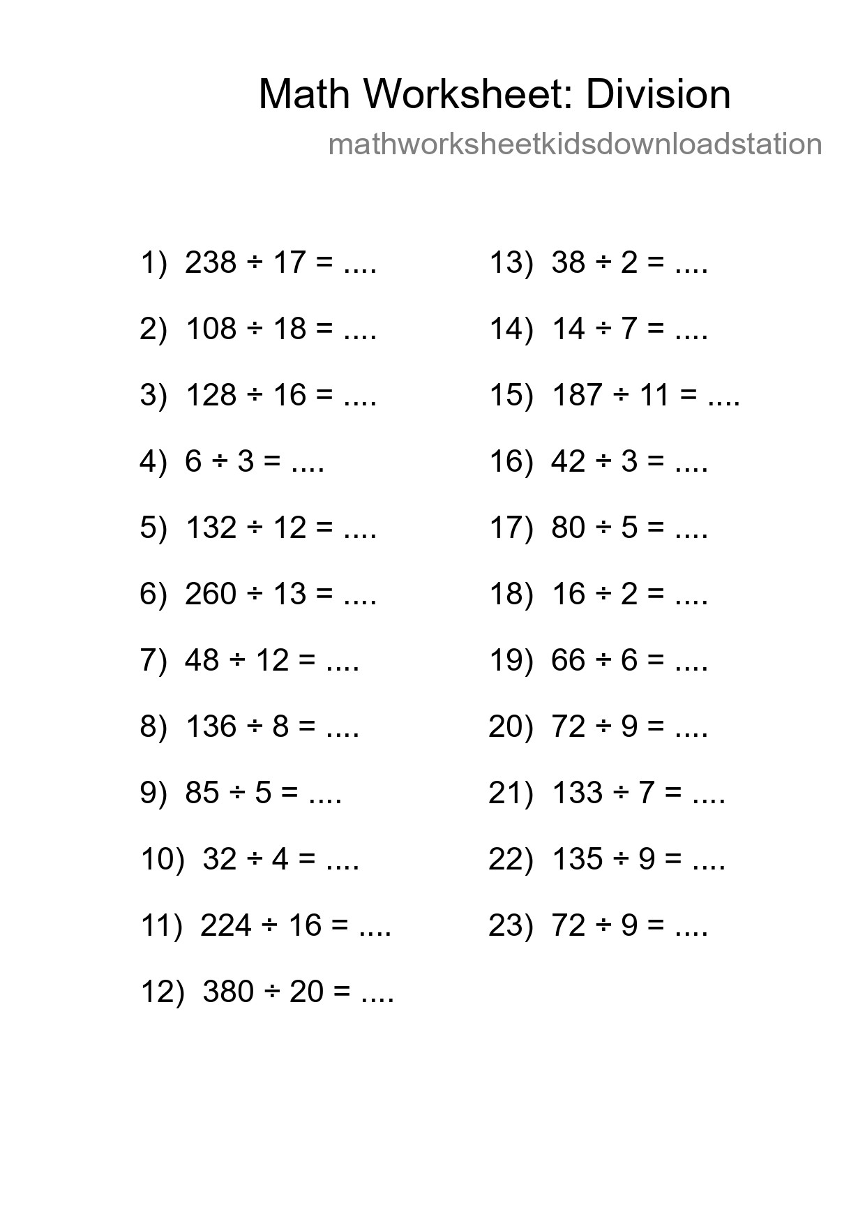 Printable Free 23 Division Math Worksheet For Grade 2 - Part 213