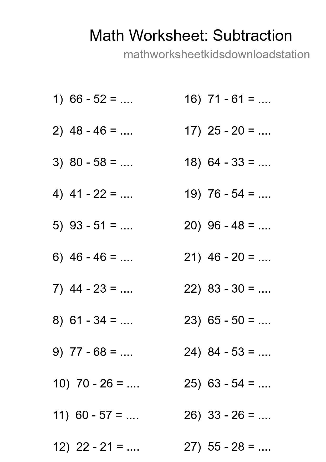 Printable Free 29 Subtraction Math Worksheet For Grade 3 - Part 85
