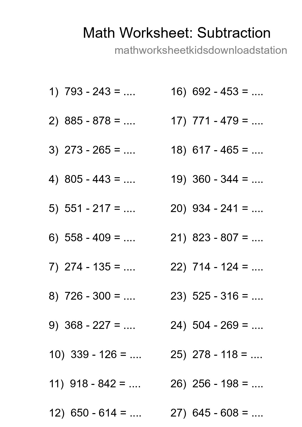 Printable Free 29 Subtraction Math Worksheet For Grade 5 - Part 195